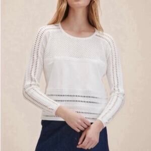 Maje Mufina Perforated Minimalist Luxury Sweater in Off-White – Size 1 (Small)